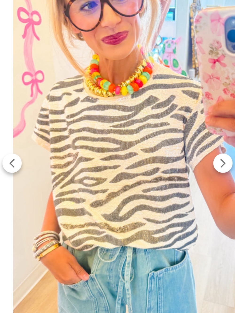 QUEEN OF SPARKLES White and Gray Zebra Print Short Sleeve Top med